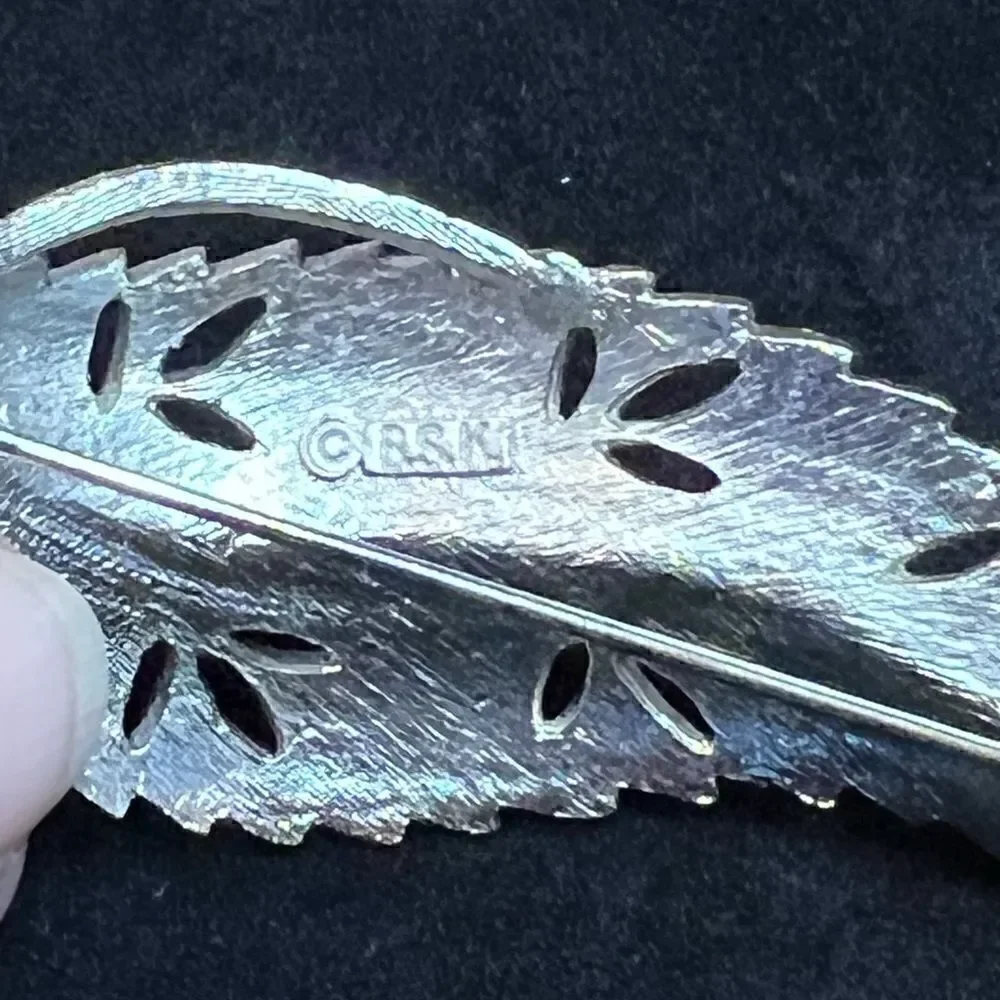 Large Vintage BSK Leaf Brooch - Silver/Champagne Color